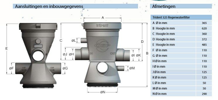 GEP Trident 325 Zelfreinigende Pre-tank ondergrondse  Filter (Tot 325 m&sup2;) - 401101