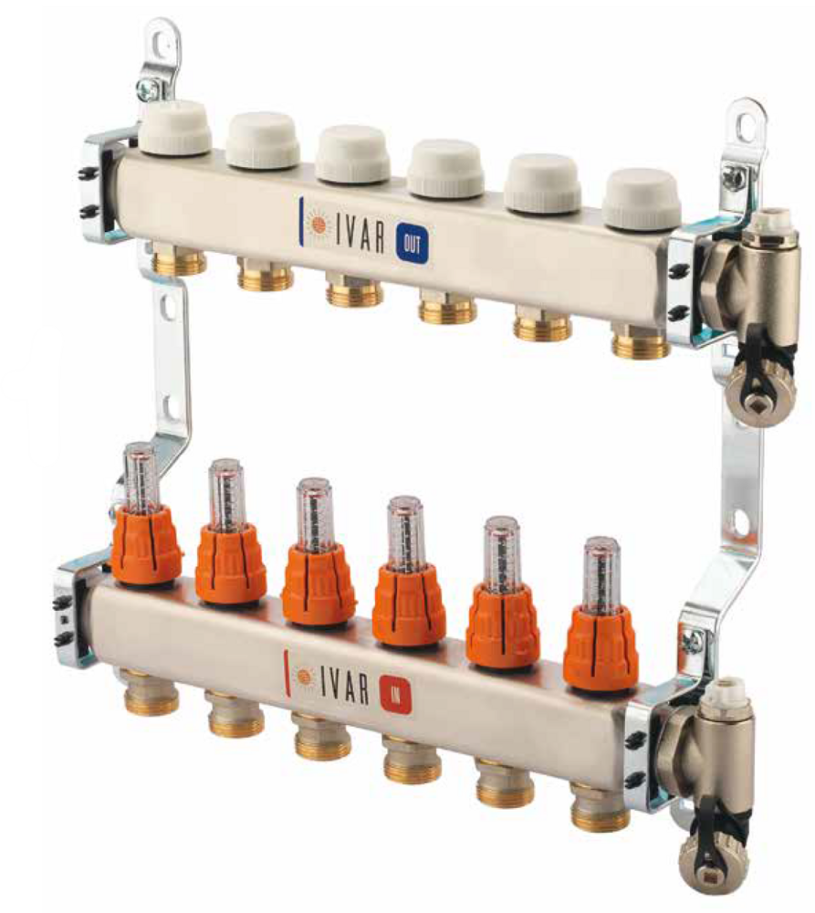 Begetube RVS vloerverwarming Collector 4/4" met 10 kringen EK  Met Debietmeters  261102210