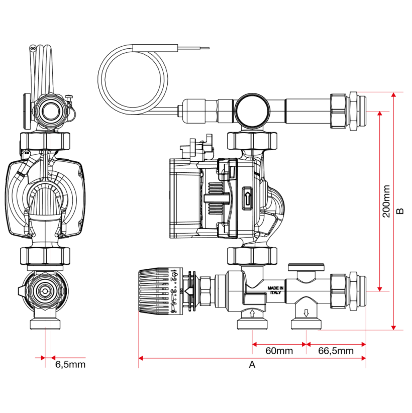 Mengunit met pomp voor RVS VVID vloerverwarmingscollectoren met bypass en elektrische aansluitdoos 