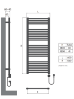 Elektrische handdoekradiator Calore  Rondo 1400 x 600 mm  incl thermostaat  Met Wifi &ndash; 900W &ndash; Mat Zwart 