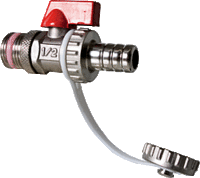 Bol Aflaatkraan 1/2&quot;  met hendel ROOD en Afsluitdop  zelfdichtend