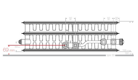 VKM8 UNI T33 Paneelradiator H900 L1600 (5285 Watt)  8-aansluitpunten