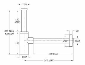 Design Sifon 32 mm Wastafel / Handwasser (mat RVS)