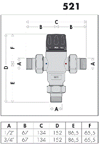 Caleffi Thermostatisch Mengventiel 1/2&quot; (30&deg;C &gt; 65&deg;C)