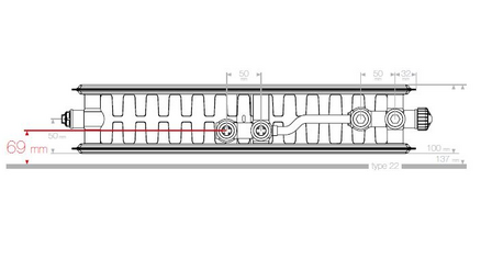 VKM8 UNI T22 Paneelradiator H600 L2600 (4368 Watt)  8-aansluitpunten