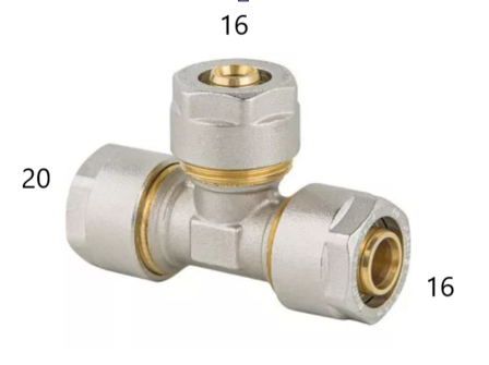 Comisa Verloop T-Stuk 20-16-16 mm Alupex schroef / knel koppeling