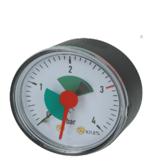 Manometer AXIAAL (achter) 1/4&quot;  0-4 bar met groen veld voor verwarming