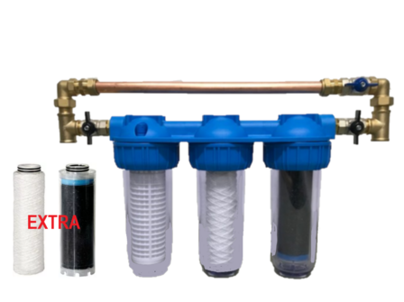 Promopakket Honeywell Triplex Regenwaterfilter FF60 + BYPASS 3/4&quot; + 1 EXTRA fijn- en koolstoffilter