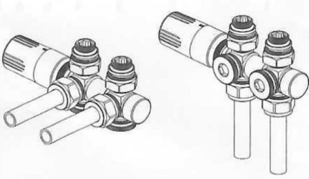 Universeel Ventielset voor verticale radiatoren vloer/muuraansluiting 1/2&quot; M  - 16/2 Met Afdekkap