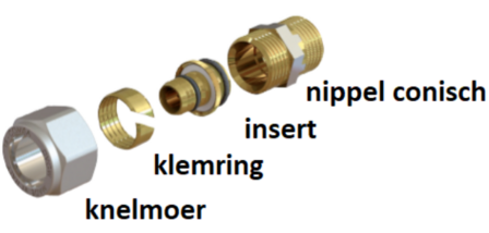 TM Knie 4/4&quot;M x 20/2 mm Alupex schroef / knel koppeling - MESSING KLEUR