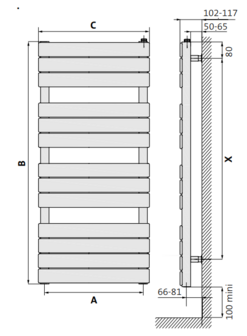 Radson handdoekradiator Muna H2030 B800 (1464 Watt)  RAL 9016