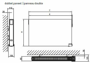 Radson Yali RAMO PLUS  Electric H600 x B0600 (1000 Watt) MET VLAKKE VOORPLAAT MET LIJNMOTIEF  RAL 9016