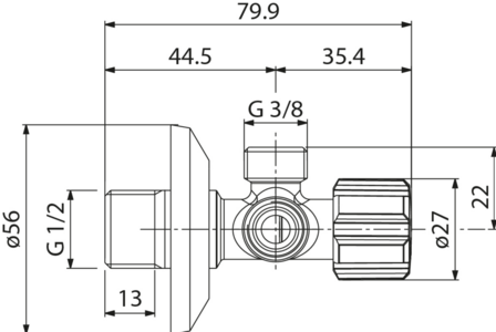 VA Dubbele Hoekstopkraan 1/2&quot; x 3/8&quot; + Rozet (Lavabo,WC) 