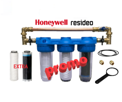 Promopakket Honeywell Triplex Regenwaterfilter FF60 + BYPASS 3/4&quot; + 1 EXTRA fijn- en koolstoffilter