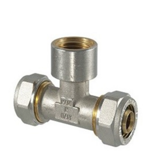 T-Stuk 20/2 mm x 1/2&quot;F x 20/2 mm Alupex schroef / knel koppeling met vaste insert