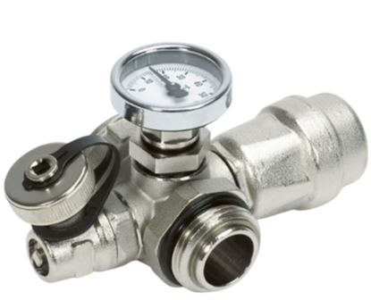 Begetube Collector Doorvoerstuk 4/4&quot;  met ontluchter, thermometer en aflaatkraan  286.011.026