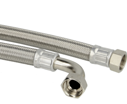 Flexibel Met Inox Omvlechting  met bocht 90&deg; 4/4&quot;F - 4/4&quot;F - 100 cm