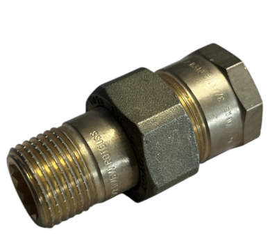 Messing 3delige Union Koppeling 1/2&quot; MV - MET VLAKKE AFSLUITING