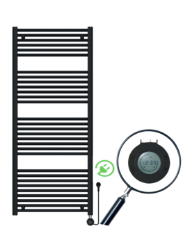 Elektrische handdoekradiator Calore  Rondo 1800 x 600 mm  incl thermostaat  Met Wifi &ndash; 1000W &ndash; Mat Zwart 