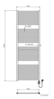 Elektrische handdoekradiator Calore  Rondo 1800 x 600 mm  incl thermostaat  Met Wifi &ndash; 1000W &ndash; Mat Zwart 