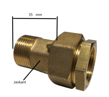 Messing 3-Delige Union Koppeling 1" MV met lange schacht voor DAB E.sybox - VLAKKE AFSLUITING