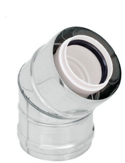 Concentrische schouw bocht 45&deg;  &oslash; 80/125 mm  PP/RVS voor binnen en buiten