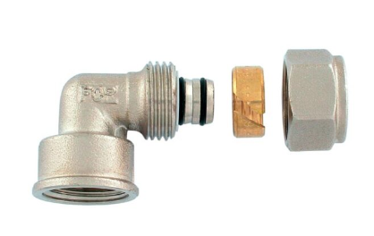  Knie 3/4"F x 20/2 mm Alupex schroef / knel koppeling - vaste insert