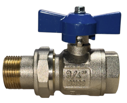 Bolkraan 3/4"MF Met BLAUWE  Vlinder &amp; Losse Koppeling DN20