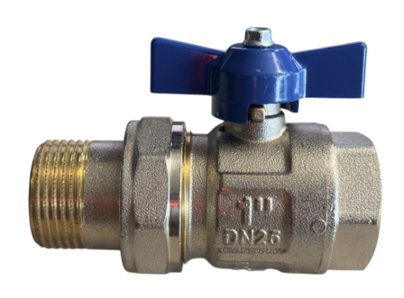 Bolkraan 1"MF Met BLAUWE Vlinder &amp; Losse Koppeling  DN25