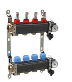 Kunststof dubbelwandige vloerverwarming Collector  16 KRINGEN - 1" Met Debietmeters  VPVC990016