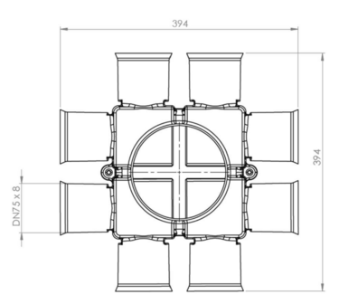 Vasco Verdeler inbouw 8 aansluitingen 75mm Easyflow beton  11VE40350