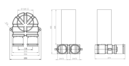 Vasco Ventielaansluiting 90&deg;  2 x 75mm - d: 125mm L=300mm  Easyflow beton 11VE40450