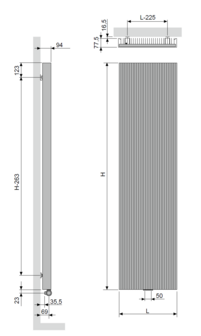 Vasco Bryce V75 Verticale Aluminium Radiator H1800 B600 (2028 Watt) - M300  BLACK JANUARI  structuurlak 