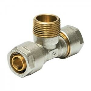 T-Stuk 20/2 mm x 1/2&quot;M x 20/2 mm Alupex schroef / knel koppeling