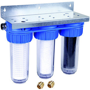 Promopakket Honeywell Triplex Regenwaterfilter FF60 + BYPASS 3/4&quot; + 1 EXTRA fijn- en koolstoffilter