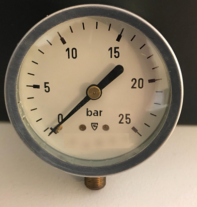 Manometer 25 bar 1/8" voor pompdruk stookolie