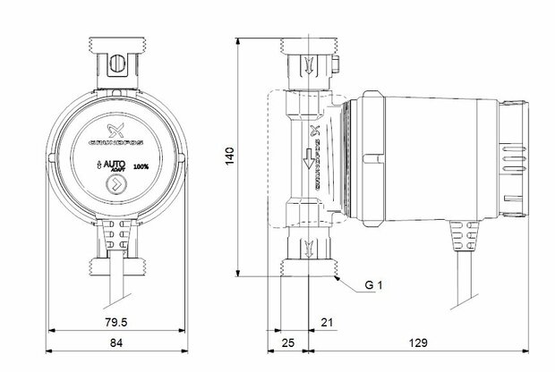 Grundfos Comfort 15-14 BXA PM  4/4" buitendraad (Sanitaire Pomp Auto-adapt)