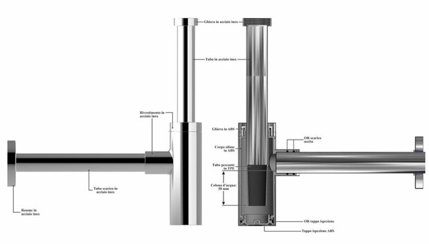 Design Sifon 32 mm Wastafel / Handwasser (mat RVS)