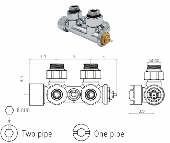 Zwart Ventielset 1/2" M  - 16/2 Muuraansluiting