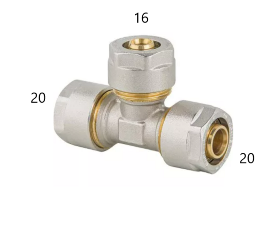 Comisa Verloop T-Stuk 20-16-20 mm Alupex schroef / knel koppeling