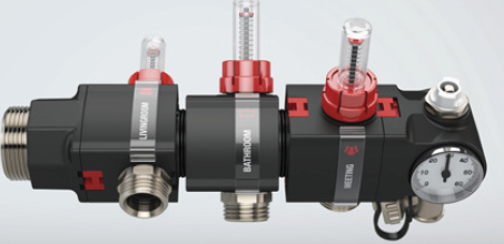 Kunststof  Vloerverwarmings Collector 4 Kringen  Met Debietmeters, hoofdkraan , thermometer en ontluchter