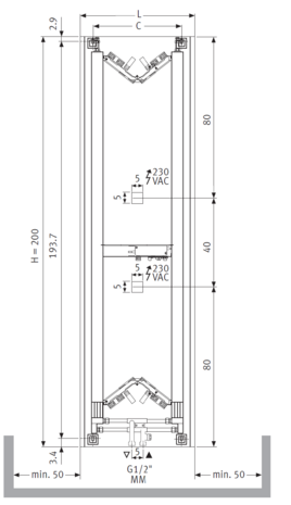 Jaga Vertiga Hybrid verticale radiator H2000 L041 D08 met 3-standenregeling