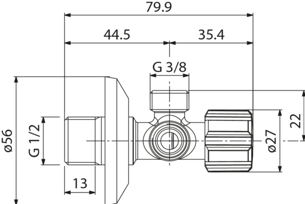 VA Dubbele Hoekstopkraan 1/2" x 3/8" + Rozet (Lavabo,WC) 