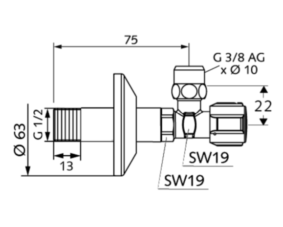 Schell Comfort haakse verlengde hoekstopkraan 1/2 x 10 mm - chroom - met lange moer en rozet