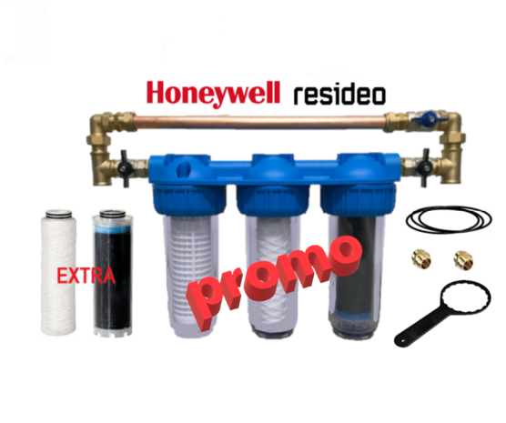 Promopakket Honeywell Triplex Regenwaterfilter FF60 + BYPASS 3/4" + 1 EXTRA fijn- en koolstoffilter