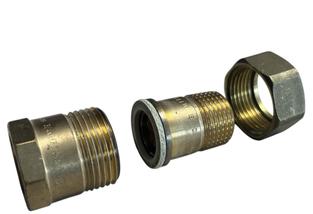 Messing 3delige Union Koppeling 1/2" MV - MET VLAKKE AFSLUITING