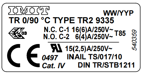 Imit inbouwaquastaat 0 - 86&deg;C   TR2  9335