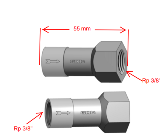 keerklep  met veer 3/8"  voor stookolie