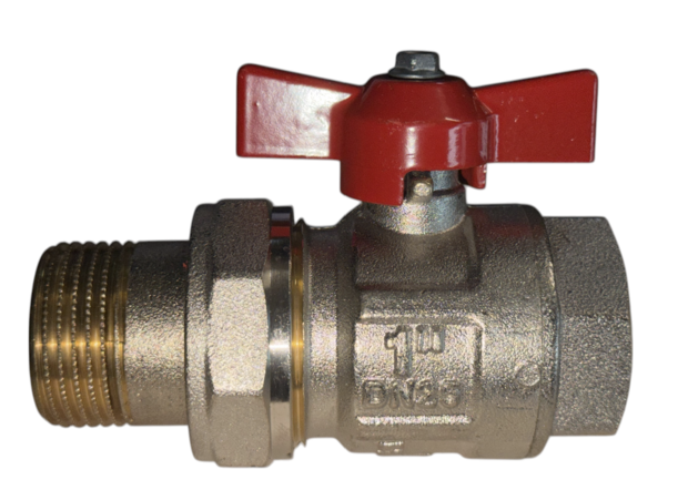 Bolkraan 1"MF Met RODE Vlinder & Losse Koppeling  DN25
