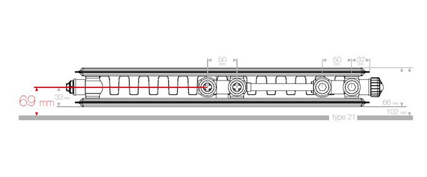 VKM8 UNI T21 Paneelradiator H600 L500 (647 Watt)  8-aansluitpunten